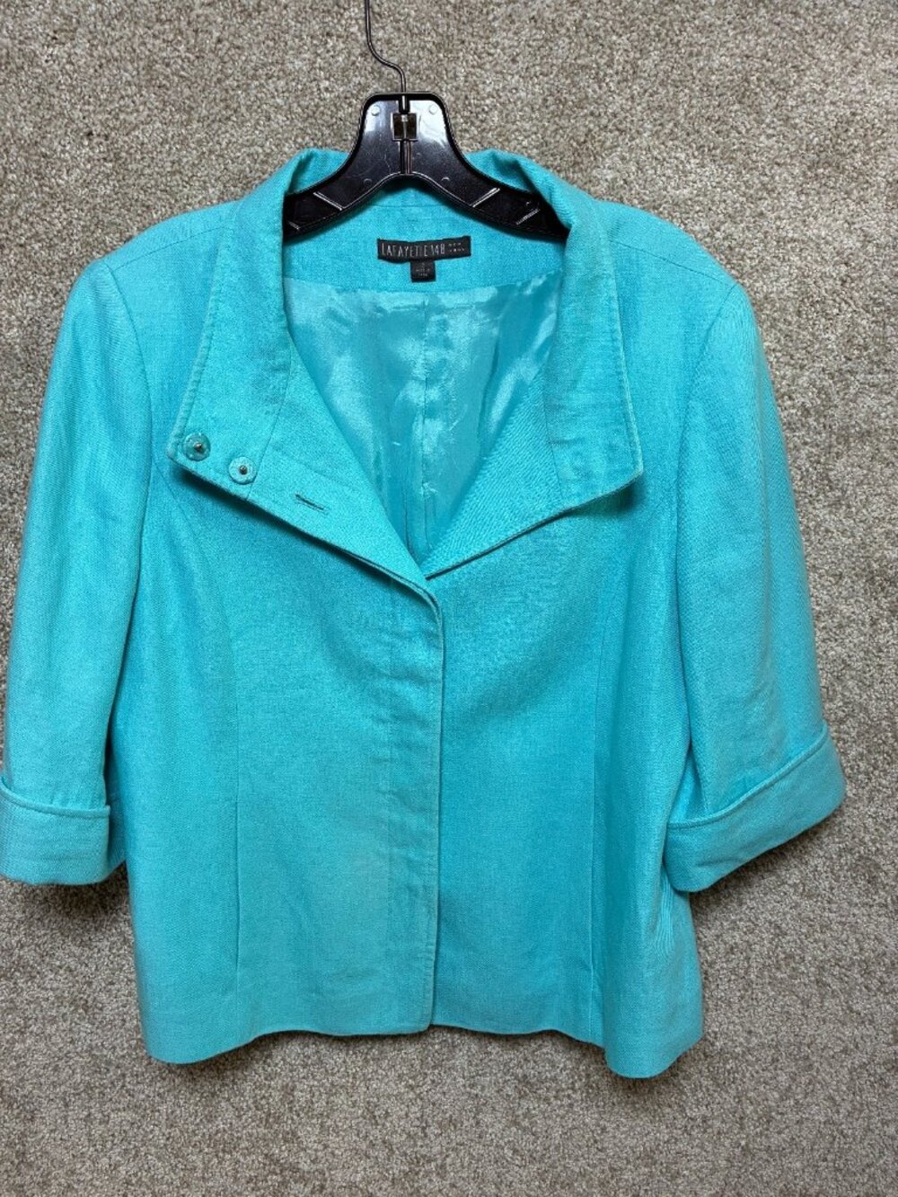 Lafayette 148 New York Women’s 12 Turquoise Blue Blazer Jacket 3/4 Sleeve Career